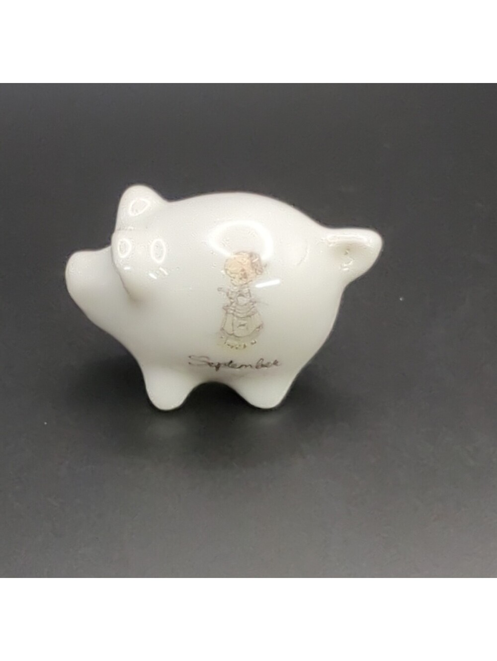 Precious Moments September Porcelain Miniature Tiny Pig Enesco- Estate Find